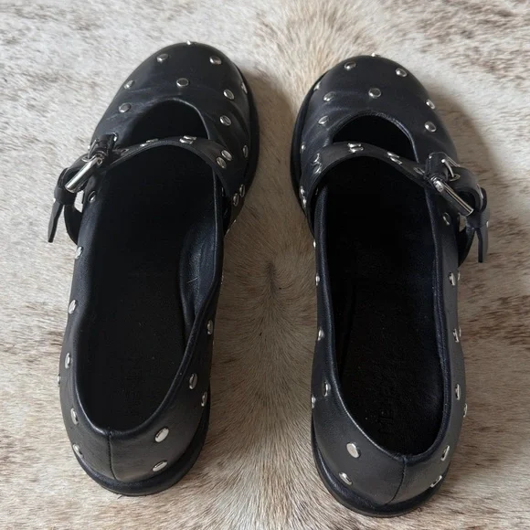 ME+EM Black Silver Studded Ballerina Flat 7 37 Leather Box + Bag Ballet - Picture 8 of 16